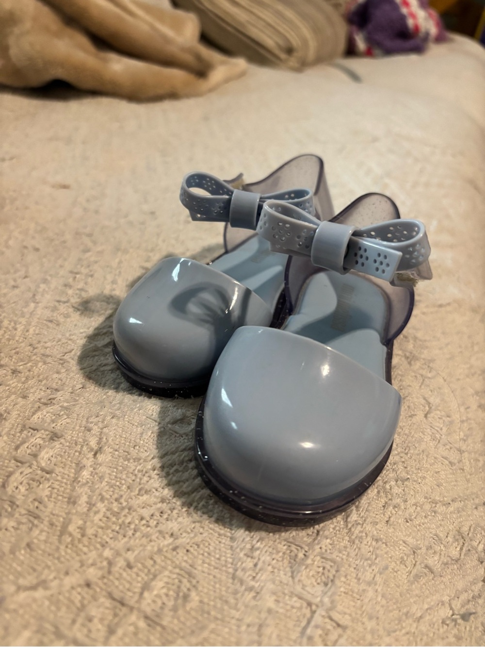 Mini Melissa Girls' Bow Jelly Flats - Pale Blue